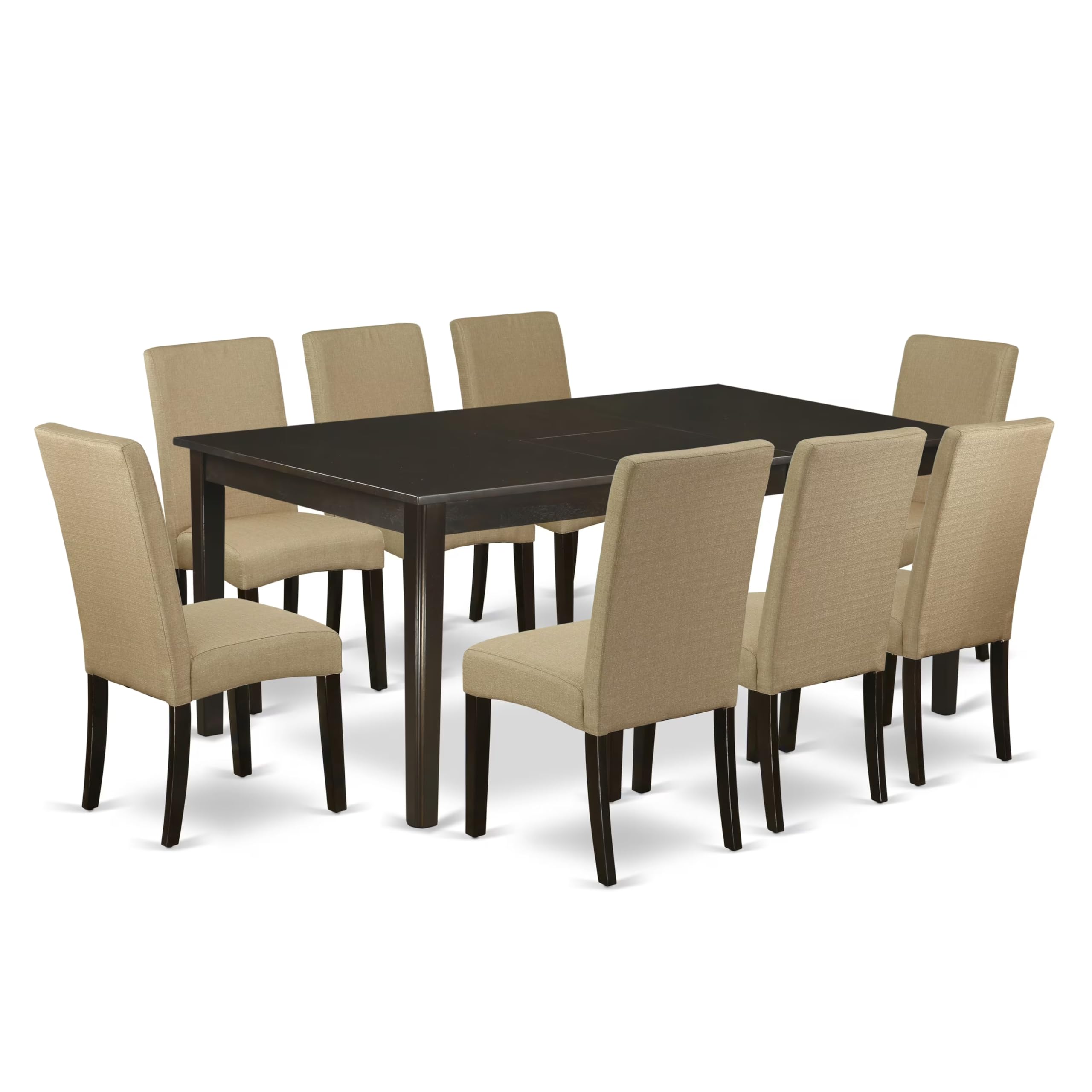 East West Furniture Hedr9-Cap-03 9 Piece Dining Room Table Set Includes A Rectangle Kitchen Table With Pedestal And 8 Brown Linen Fabric Parson Dining Chairs, 42X72 Inch, Cappuccino